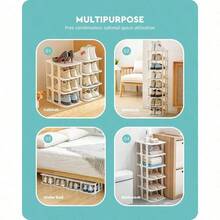 Narrow Shoe Rack Stackable, Freely Combinable Shoe Storage Organisers, Plastic Shoe Racks With 8 - Pair Capacity Wardrobes, Cabinets, Entryways White - Initial - View 7