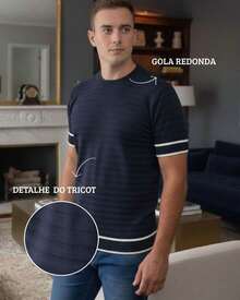 Basic Two-Tone Knit Shirt, Short Sleeve, Ribbed, Stylish Summer T-Shirt, Men's Blouse - Black and White - View 2
