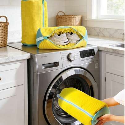 1pc 360° Durable Shoe Washing Bag, Specially Designed For Noise Reduction And Deformation Resistance, Reusable, With A Drying Function, Suitable For Athletic Shoes, Canvas Shoes, Children's Shoes, Men's Shoes, Women's Shoes, And Other Types Of Footwear/Bathroom Products. Washing Machine Shoe Bag