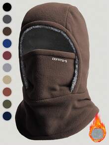 1件装男女通用冬季保暖抓绒拉法帽带面罩，户外骑行滑雪防风加厚保暖帽围巾三合一套装 - 彩色 - 查看 13