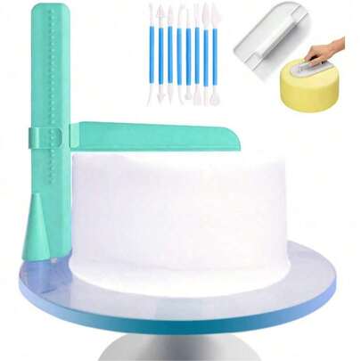 Espátula Alisadora de Bolos Hapivida com Ângulo Ajustável e Cabo Ergonômico, Ideal para Assar, Confeitar e Decorar Cupcakes com Creme, Material ABS, Azul