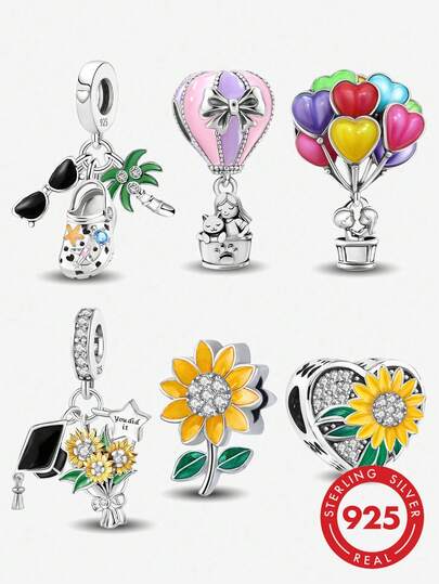 1pc 925 Sterling Silver Fashionable Sunflower Bead, Suitable For Women's Bracelet, Bangle DIY Jewelry Making And Daily Accessories, Suitable For Girls