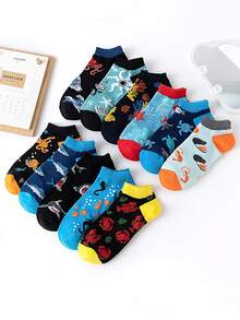 1/5/10 Pairs Women's Random Cartoon Animal Print Casual Invisible Boat Socks, Fashionable Comfortable Breathable Socks For Daily, Office, Leisure, Sports, Festivals, All Seasons - Multicolor - View 1