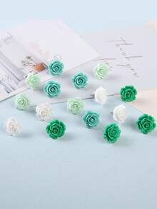 20pcs Ombre Rose Flower Push Pins, Suitable For Decorating Cork Board, Creative Floral Design Push Pins, Gift Box Packaging, Back To School, Stationery - Sets - View 9