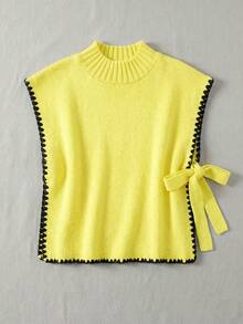Top de punto con abertura lateral y lazo en contraste de color amarillo para el verano - Amarillo - Ver 9