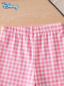 Bộ áo thun ngắn tay và quần short in hình lâu đài Minnie của Disney Baby dành cho bé gái, trang phục thường ngày dễ thương cho kỳ nghỉ hè, quần short cạp chun kẻ caro màu hồng, trang phục ngoài trời. - Hồng - Xem 6