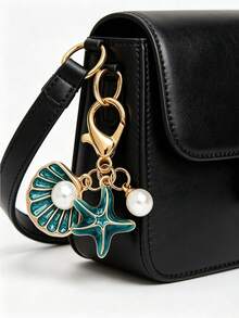 复古贝壳和海星吊坠钥匙扣，配珍珠吊坠，可作包包挂饰，海洋风锌合金钥匙圈，汽车挂饰，海洋生物吊坠，钱包配饰挂件，优雅汽车装饰品，背包挂件，钱包挂件，轻巧百搭，旅行配件，沙滩派对装饰，日常时尚配饰，母亲节、婚礼、毕业季的完美礼物 - 彩色 - 查看 5