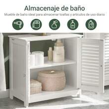 SoBuy Gabinete para Baño Mueble para Baño Organizador Armario Baño con Estantes Ajustables Muebles para Lavabo con Puerta Anti-Moho FRG237-W - Blanco Drenaje de Pared - Ver 6