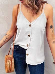 Acelitt Women's Solid Color Vacation Casual V-Neck Camisole White - White - View 4