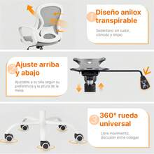 Silla de Oficina, Silla Ergonómica de Oficina con Brazos y Ruedas, Altura Ajustable (95-105cm), Respaldo Reclinable de Malla, para Hogar y Escritorio - C - Ver 10