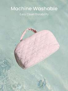 Set de 2 bolsas de maquillaje/neceser de viaje acolchadas y esponjosas para mujeres, con diseño de apertura grande, conveniente para almacenar artículos de viaje, accesorios y brochas de maquillaje - Ver 5