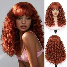 18 Inch Glueless Curly Wig With Bangs, Big Fluffy Synthetic Fiber Wig Suitable For Cosplay And Daily Wear, Halloween - Multicolor - View 13