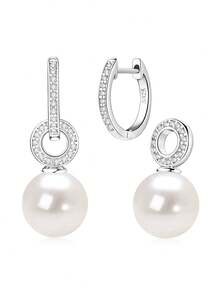 XUJIA 1 Đôi bông tai bạc 925 với ngọc trai giả 9-10mm và đá Cubic Zirconia, kiểu dáng giọt nước ngọc trai trắng, quà tặng cho phụ nữ - EPE-271 - Xem 6