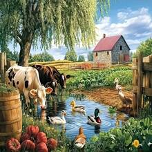 Bộ tranh đính đá acrylic 5D [30*40cm/11.8*15.7in], họa tiết trang trại, ao cá, bò và vịt, thích hợp cho người lớn mới bắt đầu tự làm tranh đính đá, tranh đính đá thủ công toàn bộ, thích hợp trang trí tường phòng khách, phòng ngủ, văn phòng, quà tặng nghệ thuật bất ngờ cho gia đình và bạn bè, không khung. - Nhiều màu - Xem 11