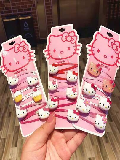 SANRIO 三丽鸥 6 件套可爱迷你发夹套装，包含 Hello Kitty 和卡通发夹，可爱多彩，表面光滑防滑，一对侧夹刘海夹鳄鱼夹头饰发饰，情人节礼物，适合女士，理想的节日礼物