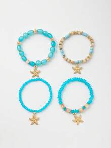 4pcs Women's Starfish Pendant Bracelets, Suitable For Daily Wear - Baby Blue - View 5