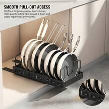 1/2pcs Cabinet Pull-Out Storage Box For Pots, Pans, Bowls, And Utensils. Sliding Lid Holder And Flat-Bottom Pan Holder For The Kitchen. Sliding Storage Box Within The Cabinet. Can Store Lid, Baking Tools, And Plates. 8/16 Adjustable Dividers. - 查看 2
