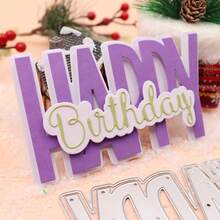 1pc Happy Birthday Greeting Cutting Die, Carbon Steel Embossing Mold For DIY Greeting Card, Photo Album, Holiday Card Making - Single Piece - View 3