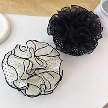 1pc Geometric Pattern Casual Polyester Scrunchie, Ethereal Polka Dot Mesh Ruffle Edge Hair Tie, Suitable For All Seasons - Multicolor - View 3