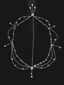 1pc New Arrival Floral Tassel Headchain, Niche Design Rhinestone Multi-Layer Headpiece, Suitable For Stage Performance And Photo Shooting,Travel,Party - Silver - View 2