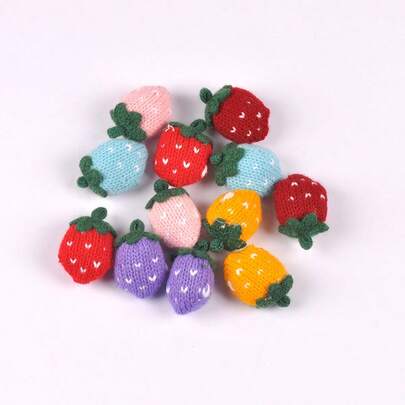 6pcs 29x40mm Mixed Color Strawberry Knitted Patches, For DIY Headband/Shoes/Bag Decoration, Personalized 3D Strawberry Clothing Decor