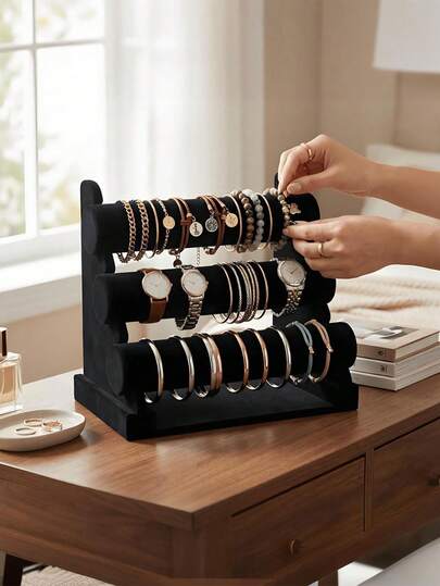 1 pieza Soporte de exhibición desmontable para pulseras y relojes, organizador de almacenamiento y exhibición para el hogar, caja de almacenamiento, soporte de exhibición de terciopelo para joyas, pulseras, relojes y diademas, torre vertical en forma de T para pulseras y diademas, organizador de armario para mujer, soporte de exhibición de joyas, soporte de exhibición de terciopelo para joyas, diademas y pulseras, estantería de almacenamiento de accesorios de joyería
