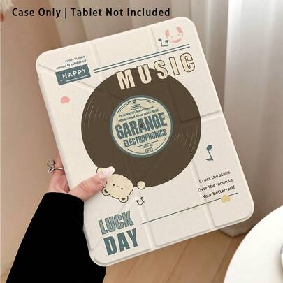 Ốp bảo vệ máy tính bảng bằng acrylic màu trắng sữa với họa tiết đĩa than đen và chữ xanh dương, chân đế gập, tương thích với Samsung A9/A9+/S9/S9FE/A11/A11+/S11/S10 FE/S10 FE+/S10 Lite, cũng phù hợp với A16 2025, Air 11/13, M3 2025, Mini 7 A17, Pro 2024, Air 11/13, M2 2024, Pro 11/13, Honor, Matepad và các dòng máy phổ biến khác, góc chống sốc, tự động bật/tắt màn hình, khe cắm bút tích hợp, chân đế điều chỉnh nhiều góc độ - Bảo vệ hoàn hảo hàng ngày, món quà tuyệt vời cho các dịp lễ.