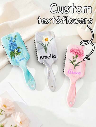 Peine personalizado, personalizado, texto personalizado, flor del mes de nacimiento, opciones de varios colores, combinación versátil, regalo ideal para amigos, novia, madre