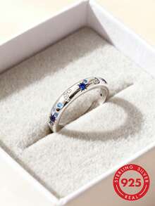 1枚925纯银戒指，女士尺码4-10，星月图案，镶嵌立方氧化锆，可叠戴，欧美风格，优雅配饰，适合日常佩戴、派对或购物场合。 - 銀色 - 查看 11