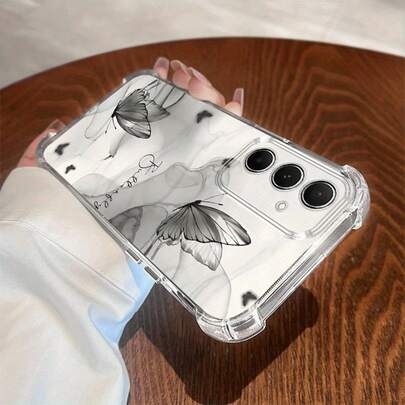 1 chiếc ốp lưng điện thoại chống sốc hình bướm đen trắng in UV thời trang theo phong cách tranh vẽ mực, tương thích với iPhone 17, 16, 15, 14, 13, S26, S25, S24, Honor 400Lite, 200Pro, Honor A5, X9, X8, X6, 9X, Smart 6/7/8/9/10, 14T, 15T Pro, Note 15 Pro+, Galaxy A57 5G