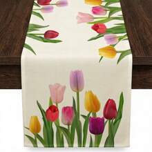 1 buah Taplak Meja Motif Bunga Tulip, Cocok untuk Liburan, Pesta, Ulang Tahun, Makan Malam, Dekorasi Meja Restoran, Semua Musim, Dekorasi Rumah - MultiWarna - View 7