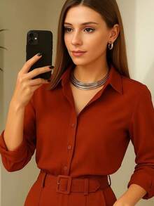Plain Long-Sleeved Dress Shirt - Elegant And Chic - 瓦 - 查看 5