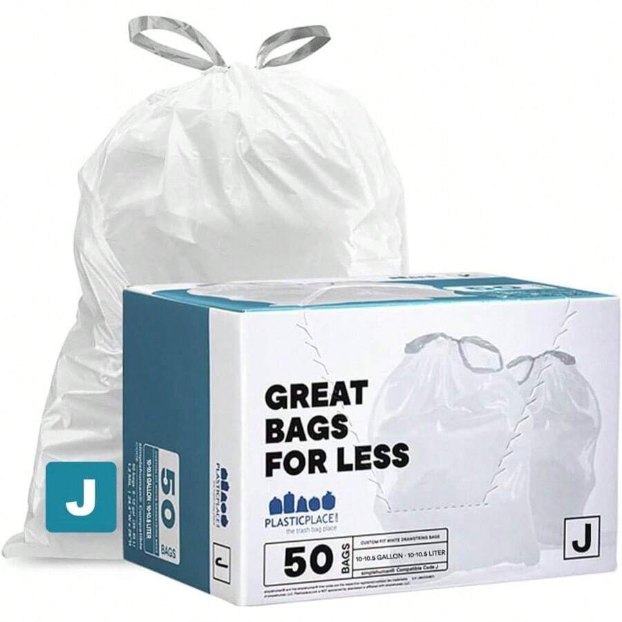 Custom Fit Trash Bags Compatible With Simplehuman Code J 50 Count White Drawstring Garbage Liners 10 - 10.5 Gallon 21 Inchx28 Inch Tear - Resistant LLDPE Bags Kitchen Bathroom Office - 50 Count (Pack Of 1) - View 1