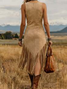 Women's Western Cowboy Style Tank Top Long Dress - 棕色 - 查看 2
