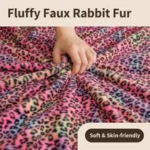 1pc Leopard Print Faux Fur Blanket, Cozy Double-Layer Plush Throw Blanket, Versatile For Home, Living Room, Bedroom, Sofa Decor, Great Gift For Family - Rainbow Leopard Spot - View 4