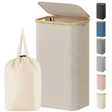 Laundry Basket With Lid, Clothes Hampers For Laundry With Bamboo Handles And 1 Removable Bag, Large Foldable Laundry Hamper For Bedroom, Bathroom, Dorm, Laundry Room - 米色 - 查看 10