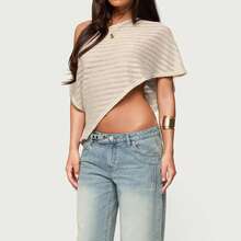 Womens Knitted Poncho Solid Color Asymmetric Shawl Wraps Comfortable Cape For All Seasons - Albaricoque - Ver 1