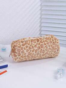 1 hộp đựng bút lông in họa tiết da báo phong cách Y2K sang trọng, túi đựng văn phòng phẩm mềm mại, dung tích lớn, túi đựng đồ trang điểm chất lượng cao dành cho học sinh. - Hộp đựng bút in họa tiết da báo - Xem 8