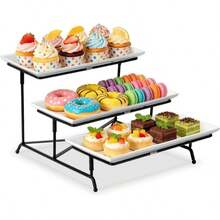 TAIMASI 3-Tier Foldable Dessert Stand With 3 Plastic Trays – Cupcake And Snack Display For Parties, Weddings, Family Gatherings, And Holiday Table Decor, Fathers Day Gift - Xem 6