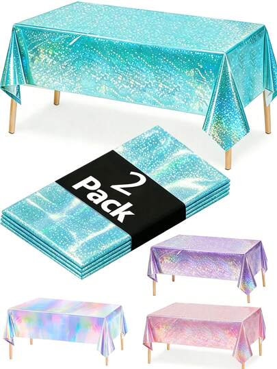 1Pc Laser Disposable Waterproof Tablecloth, 137*274cm Shiny Iridescent Table Cover Including Shiny Marca Purple, Light Pink, Light Blue, Laser Rainbow, Party Aluminum Foil Table Cloth, Birthday Wedding Party Decor, Bridal Shower Decor, Party Background Backdrop Decor, Babyshower Decor, Gender Reveal Party Decor, Anniversary Celebration Decor, Tabletop Decor, Kitchen Dinning Room Decor, Holiday Party Supplies, Party Favors