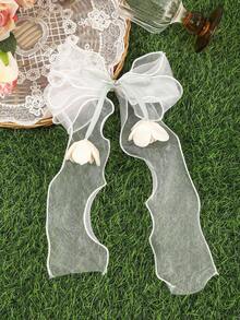 1件装女士法式雪纺蝴蝶结发夹，3D立体花朵缎面发饰，婚礼/派对发饰 - 彩色 - 查看 5