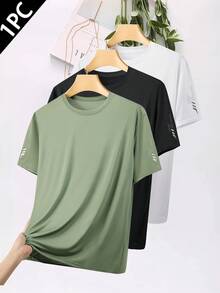 1 pièce Chemise à manches courtes à séchage rapide pour hommes, avec motif imprimé sur les deux manches, convient pour la marche en extérieur, le bureau, les fêtes et autres occasions - Vert olive - Voir 8
