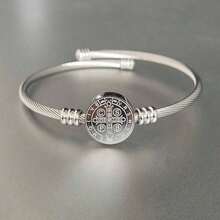 Luxury St. Benedict Adjustable Bracelet With 316L Stainless Steel Cable - Silver - View 10