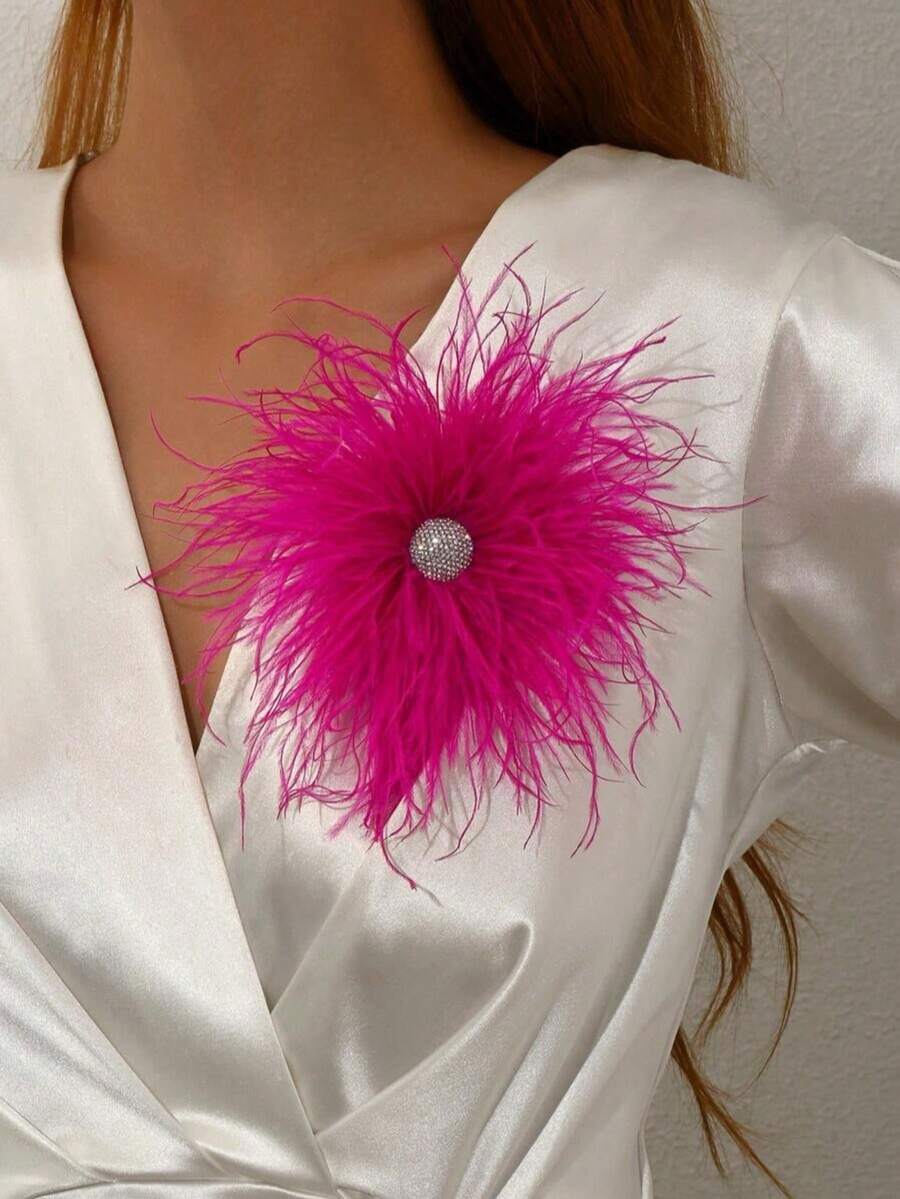 1pc Bohemian Vintage Style Faux Crystal & Feather Brooch, Exaggerated Personalized Elegant Versatile Feather Brooch/Hair Clip Multi-Use, Suitable For Women's Daily, Banquet, Party And Any Occasion - Brooch - View 1