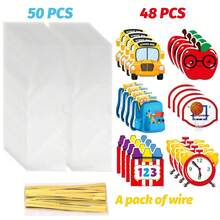 24/48 pièces Décorations de capuchons de crayon Retour à l'école avec 50 pièces de sacs cadeaux transparents. Décorations de crayons thème Retour à l'école avec réveil scolaire, pince à crayon. Décorations de crayons de dessin animé pour cadeaux, récompenses - Multicolore - Voir 13