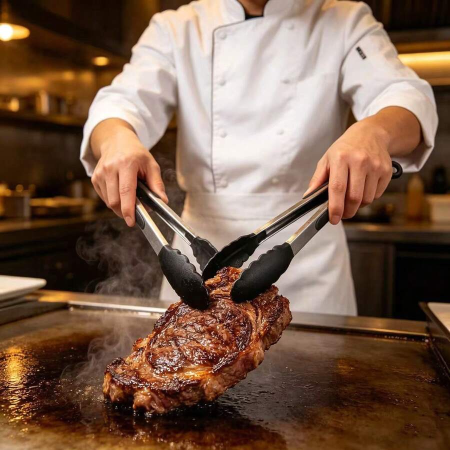 硅胶不锈钢食物夹，耐热，适用于烧烤、牛排、面包等，多功能厨房工具 - 彩色 - 查看 1