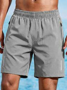 男士高性能休闲宽松速干纯色运动短裤，带反光条、口袋、拉链和腰部抽绳，柔软轻便，适合训练和运动。也适合女性购买作为礼物送给男友或丈夫，是绝佳之选。 - 淺灰色 - 查看 9