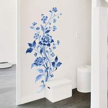 1pc Watercolor Art Blue Flower And Vine Wall Sticker, Removable Self-Adhesive Waterproof PVC Sticker, Suitable For Living Room, Bedroom, Entryway, Office, And Home Decoration. - Wall Stickers - View 7
