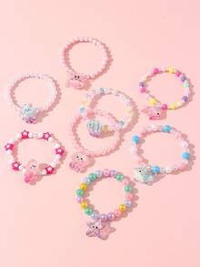 8 Pcs Kids Jewelry Accessories For Girls, Sea Creature Charm Beaded Bracelets, Birthday Gifts & Party Favors - Multicolor - View 6
