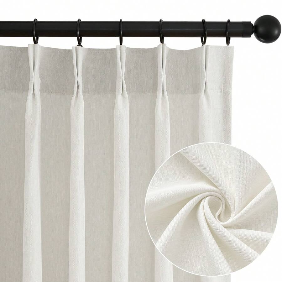 Topfinel 2 Panels Pinch Pleated Curtains Natural Linen Pinch Pleat Back Tab Semi-Shading Drapes With Hooks Rings Window Curtains Home Decor - Off White - View 1